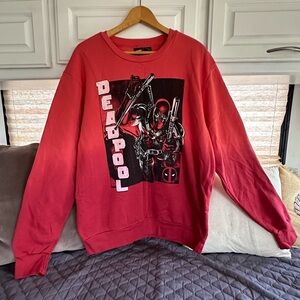 MARVEL DEADPOOL SWEATSHIRT Mens Size L Red Ombré Soft Long Sleeve Thick Pullover